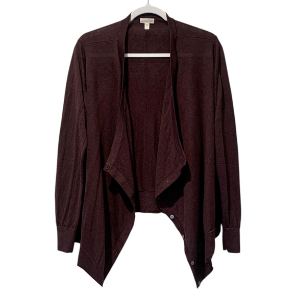 Garnet Hill Easy Linen Drape Front Cardigan Plum Deep Purple Women's Large L - Picture 3 of 7